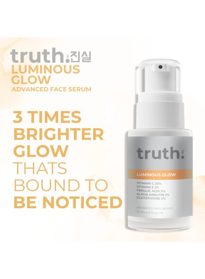 truth 진실 LUMINOUS GLOW ADVANCED KOREAN FACE SERUM VITAMIN C 20% + VITAMIN E 2% + FERULIC ACID 2% + GLUTATHIONE + ALPHA ARBUTIN + YUJA EXTRACT - Image 2